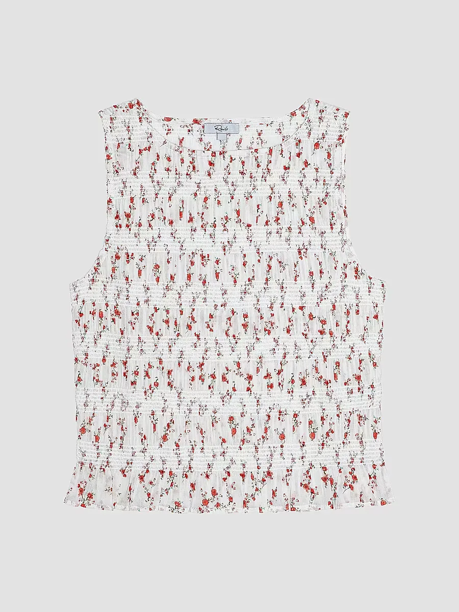 Kane Floral Cotton Smocked Sleeveless Top by Rails