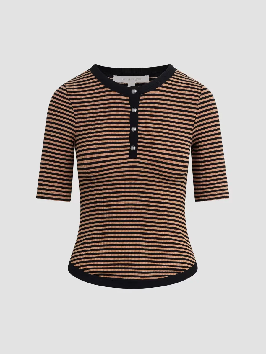 Foundation Striped Fine-Rib Henley by Favorite Daughter