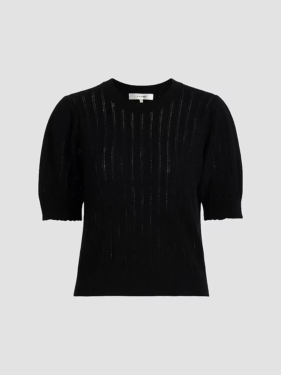 Ladder Pointelle Cashmere Short-Sleeve Sweater by FRAME