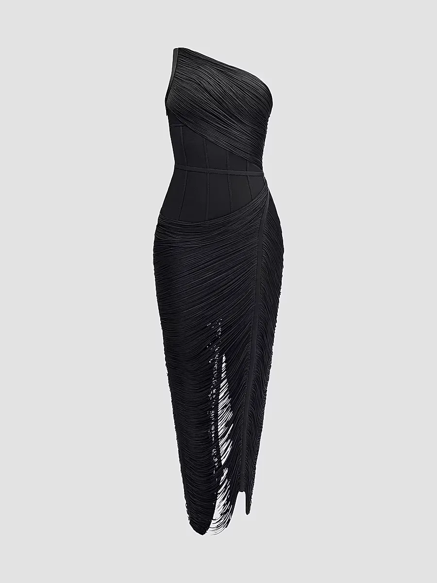 The Tyra Fringe One-Shoulder Gown by Herv Lger