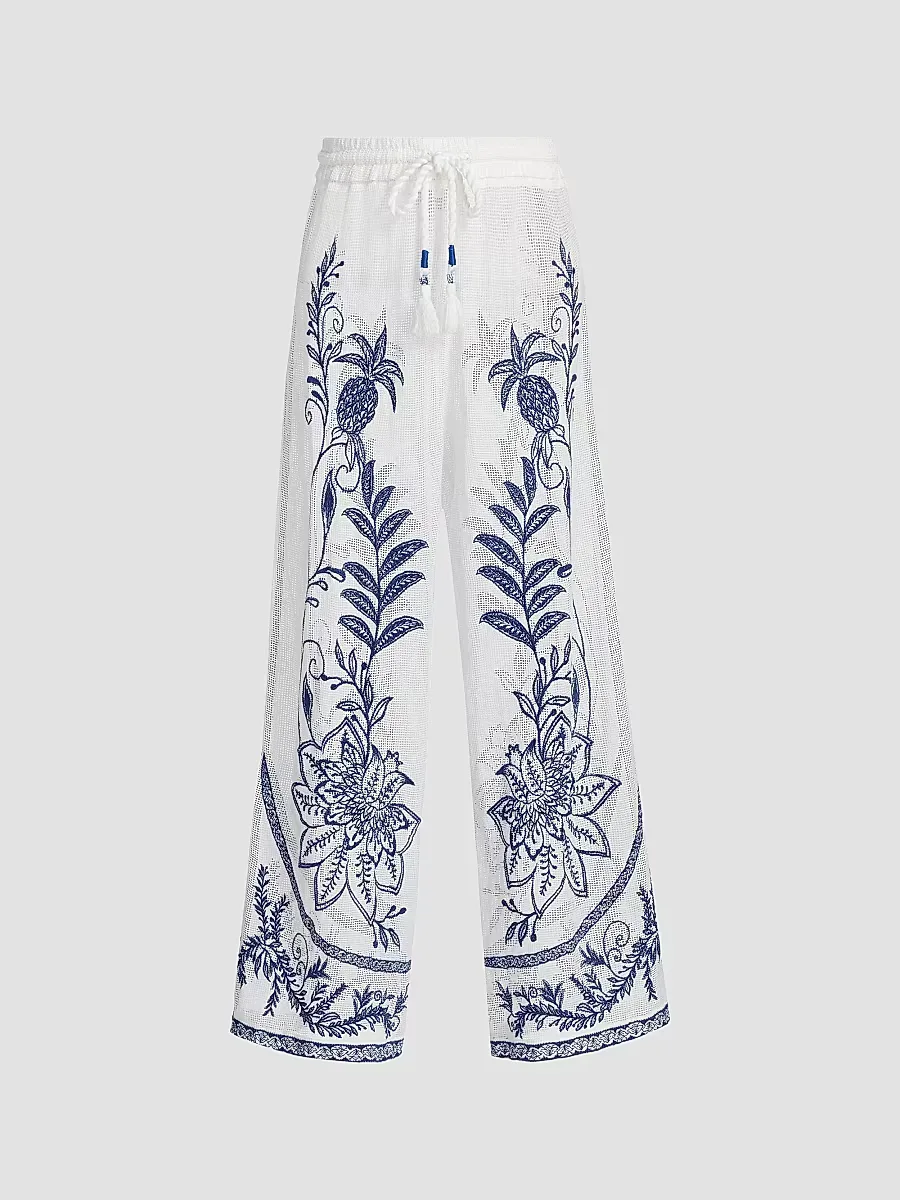 Nina Embroidered Drawstring Mesh Pants by FARM Rio