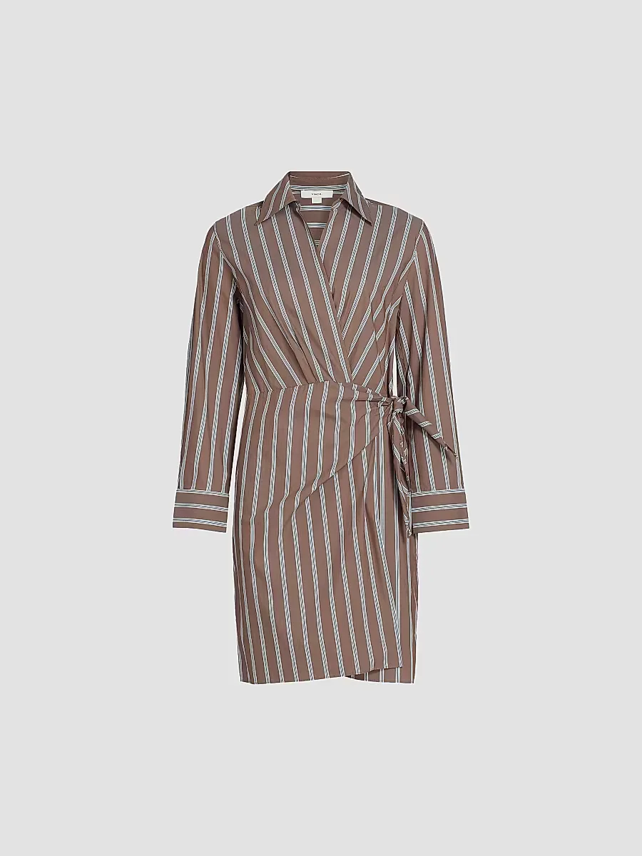 Striped Cotton Wrap Minidress