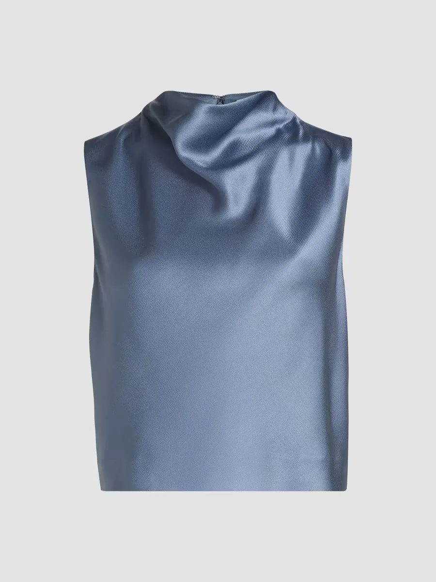 Satin Cowlneck Crop Top by Vince