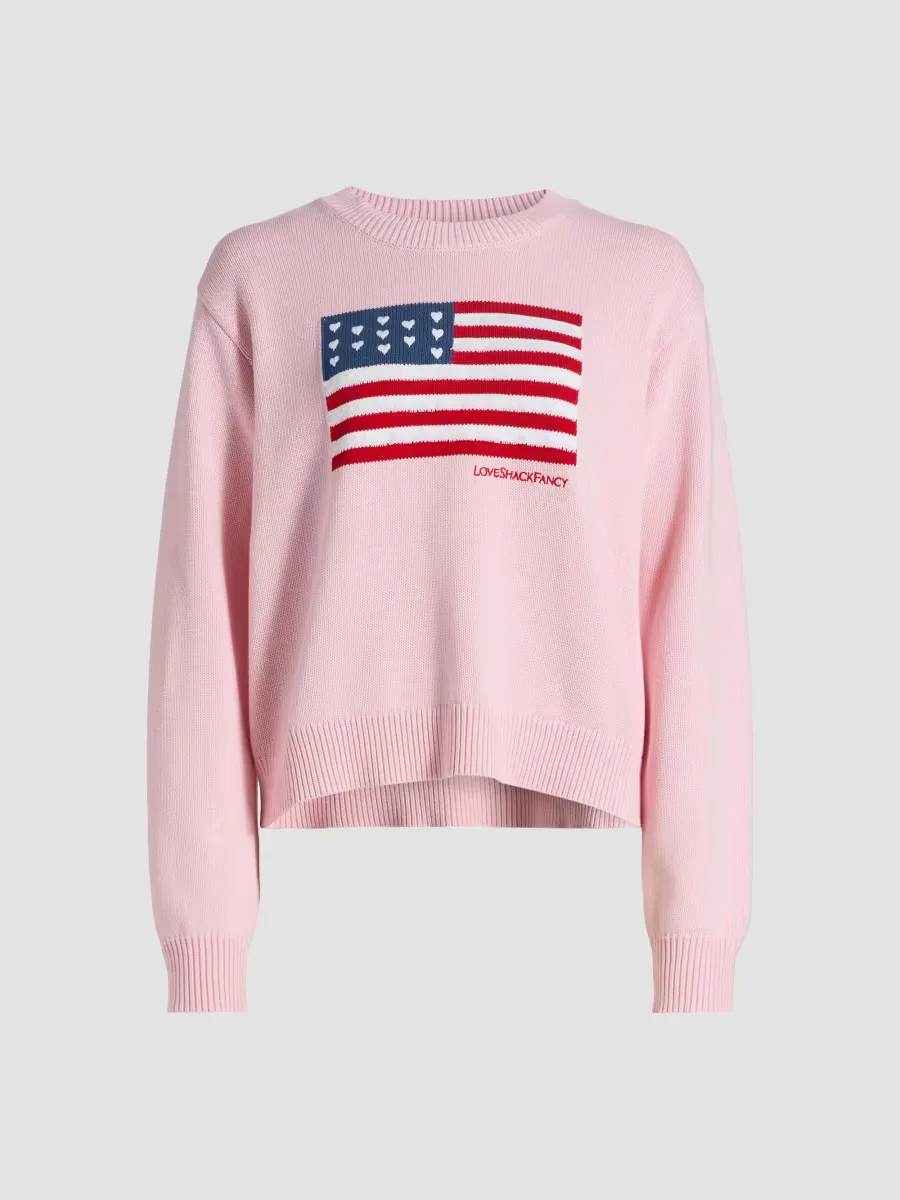 Ty Flag Knit Crewneck Sweater by LoveShackFancy