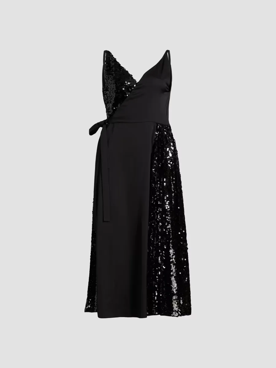 Sequined Mixed Media Wrap Dress by Philosophy