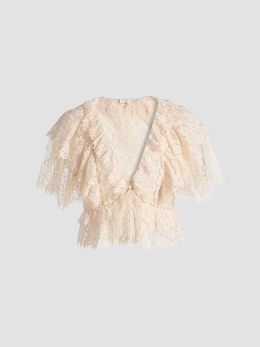 Caper Tiered Lace Crop Top by LoveShackFancy