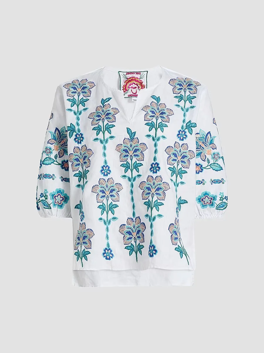 Boheme Embroidered Linen Blouse by Johnny Was