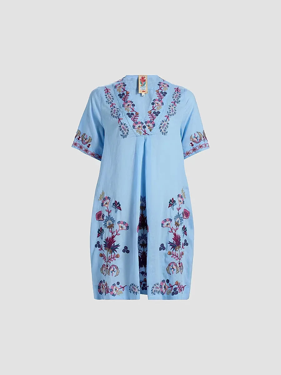 Kesia Floral-Embroidered Tunic Dress by Johnny Was
