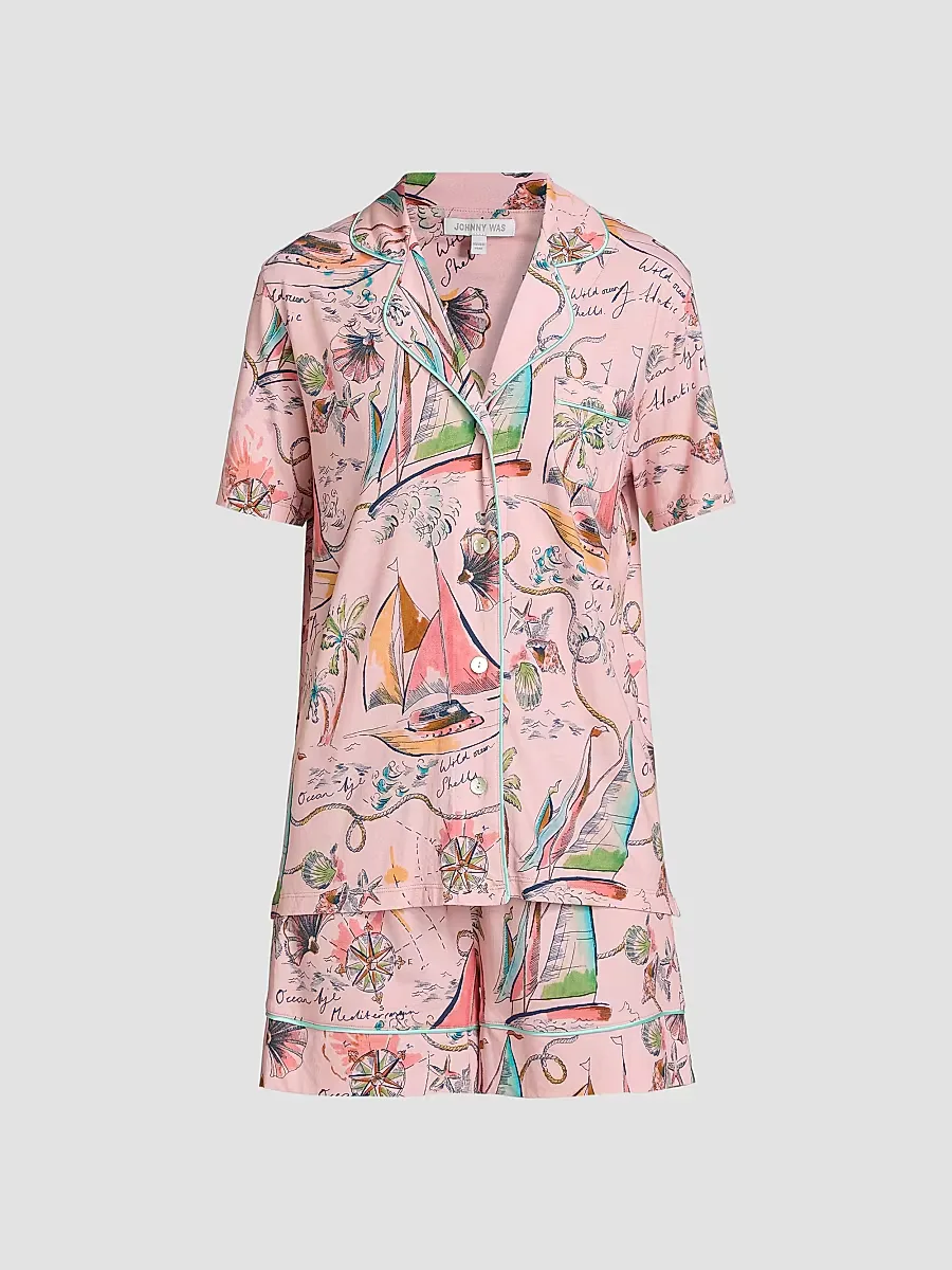 Printed Cotton-Modal Short Pajamas by Johnny Was