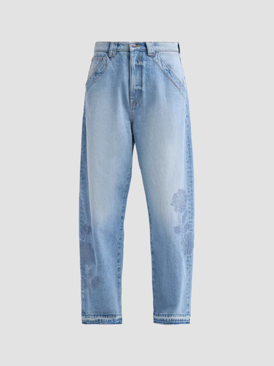 Patchwork Bouquet Barrel-Leg Jeans by Johnny Was