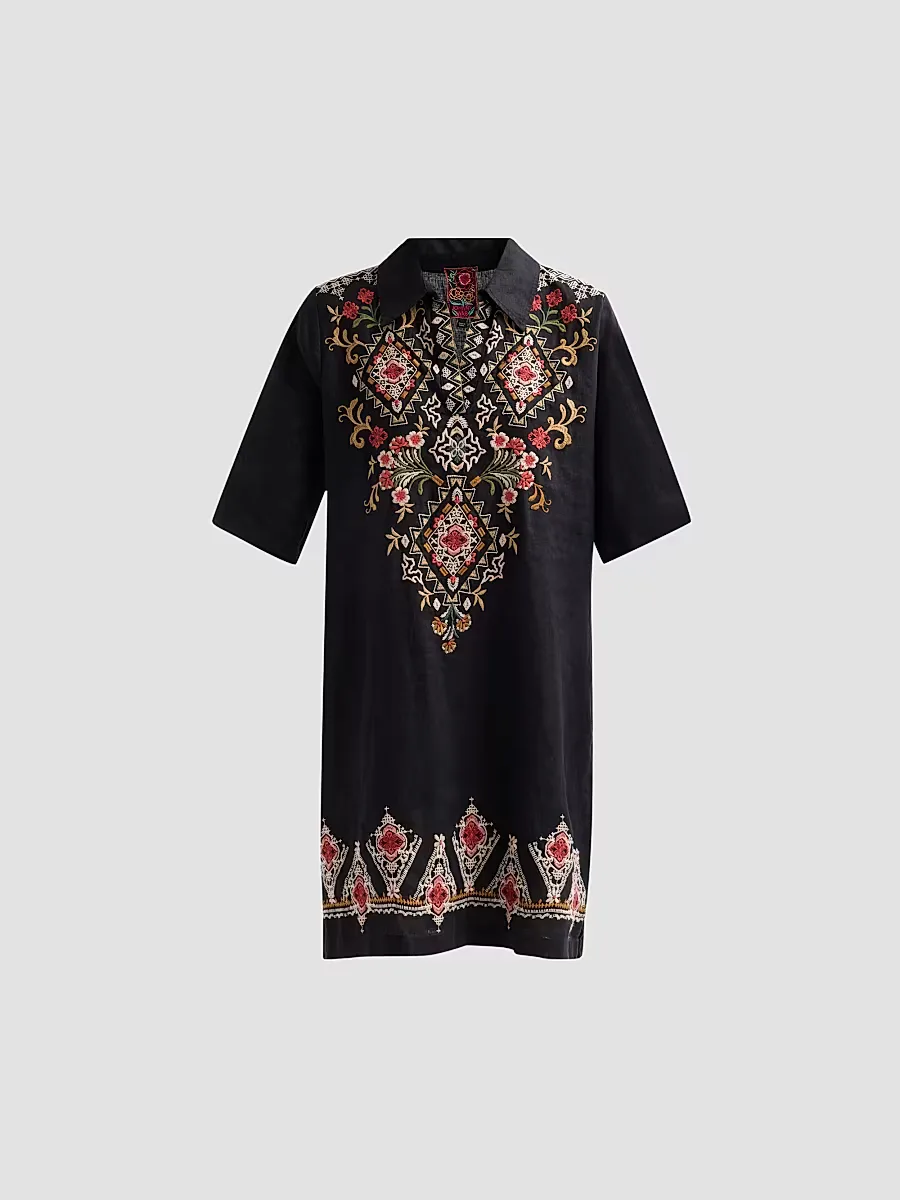 Tamira Linen Relaxed Henley Tunic Dress by Johnny Was