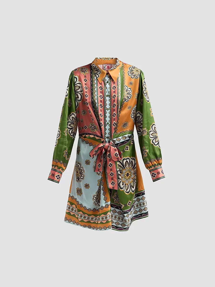 Maxima Tie-Waist Mini Shirtdress