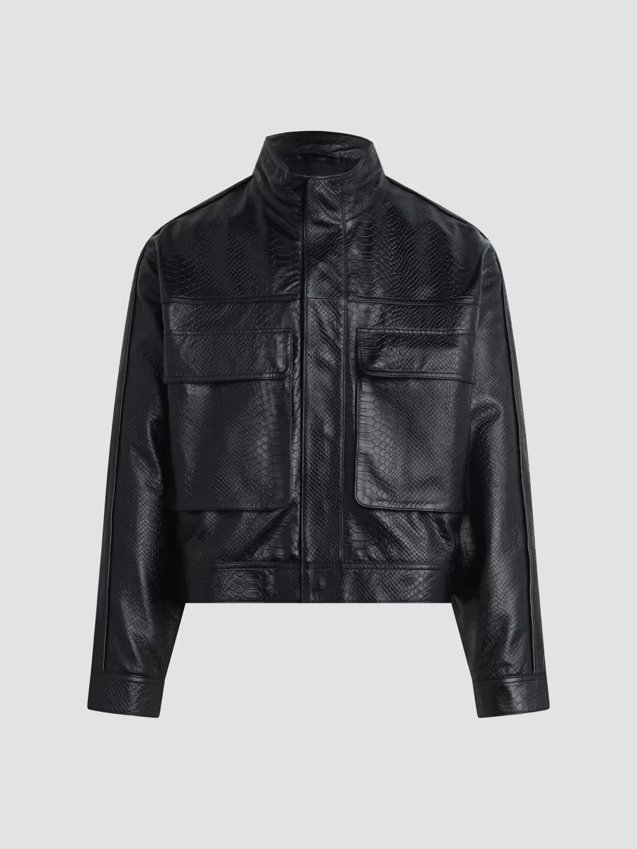 Python-Embossed Leather Jacket by Hudson Jeans