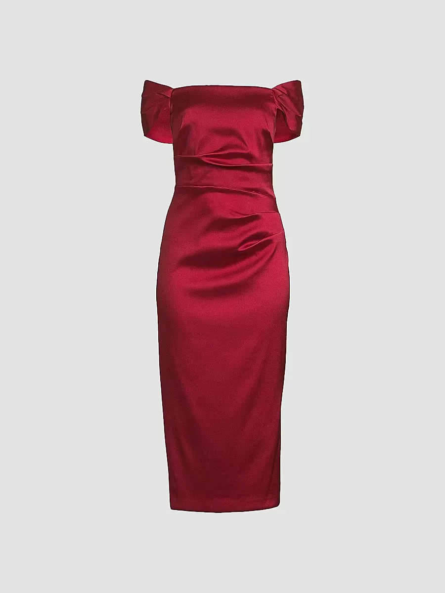 Stretch Mikado Off-the-Shoulder Midi-Dress by Aidan Mattox