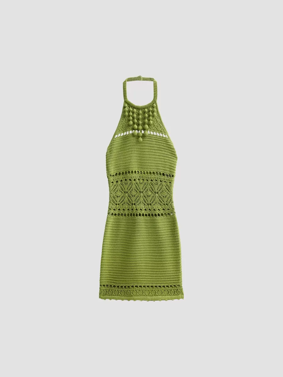 Roseline Metallic Crochet Halter Dress by Retrofête