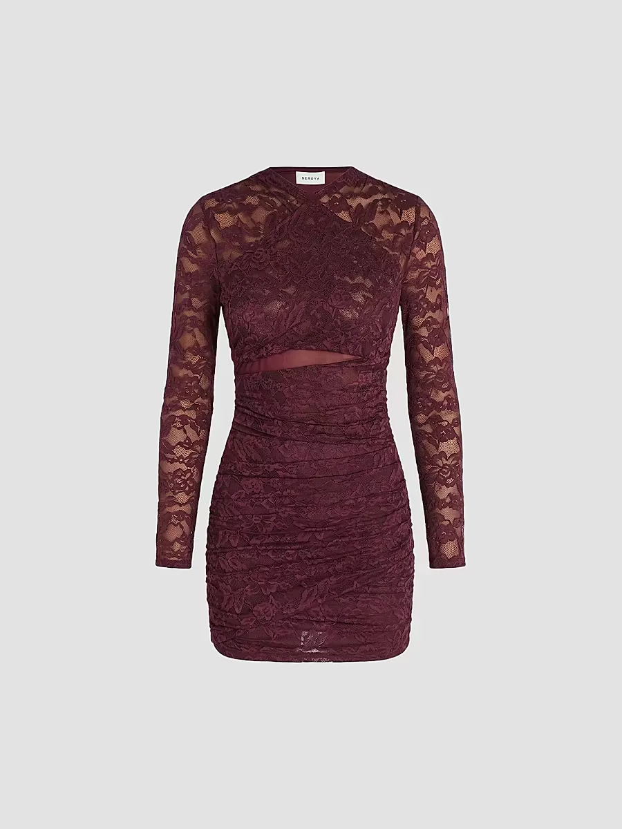 Moxey Ruched Lace Mini Dress by SEROYA