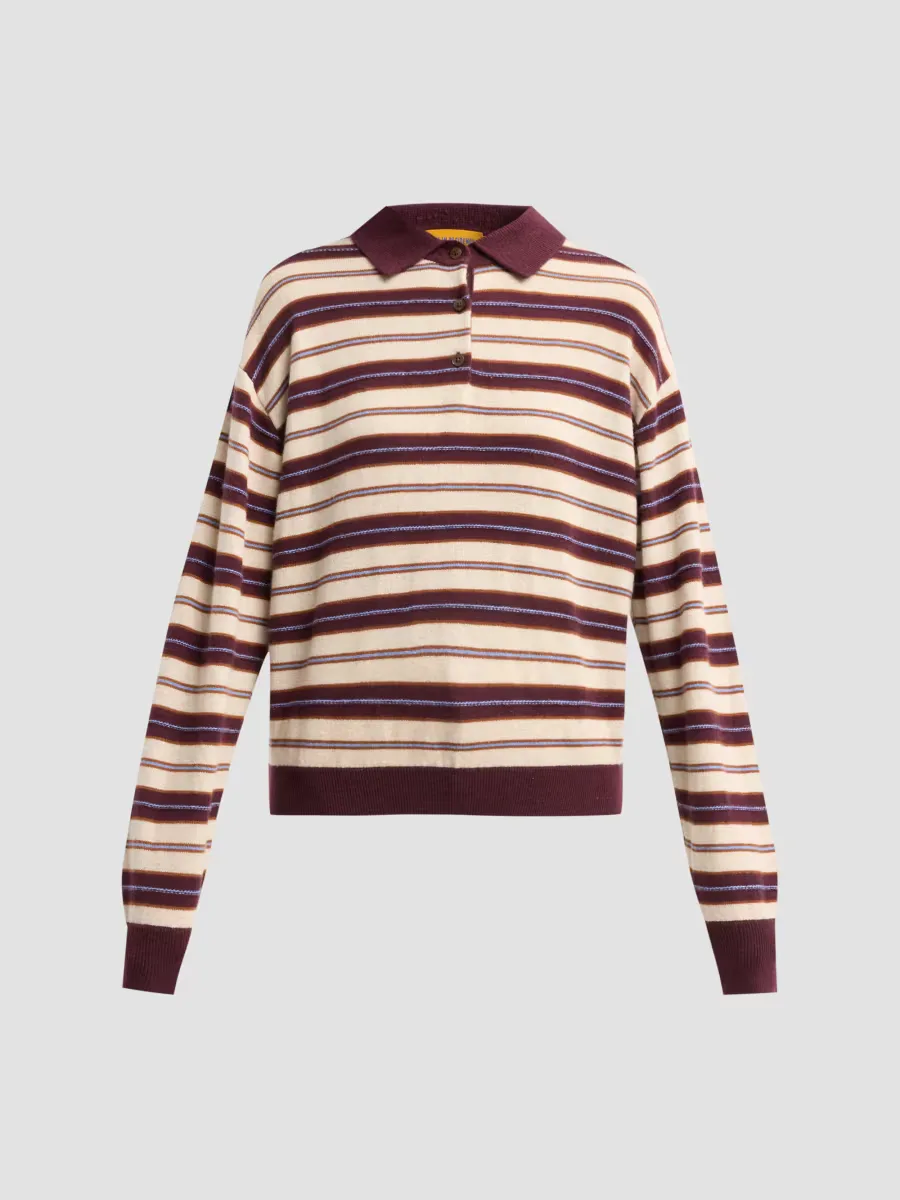 Collegiate Striped Cashmere Long-Sleeve Polo Shirt by Guest in Residence