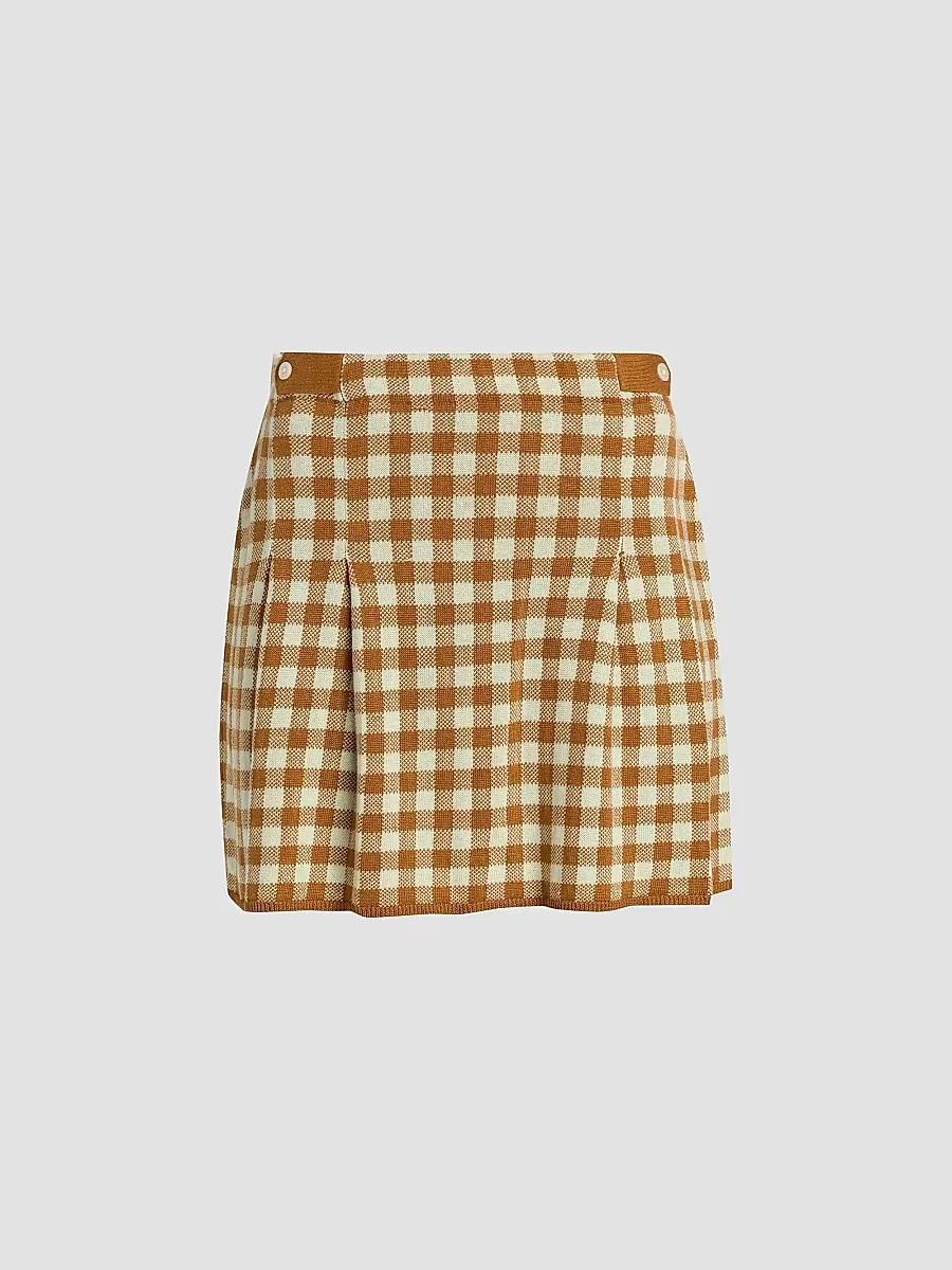Gingham Silk-Linen Pleated Miniskirt by Guest in Residence