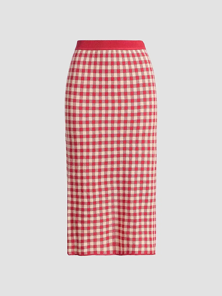 Gingham Knit Midi-Skirt by Guest in Residence