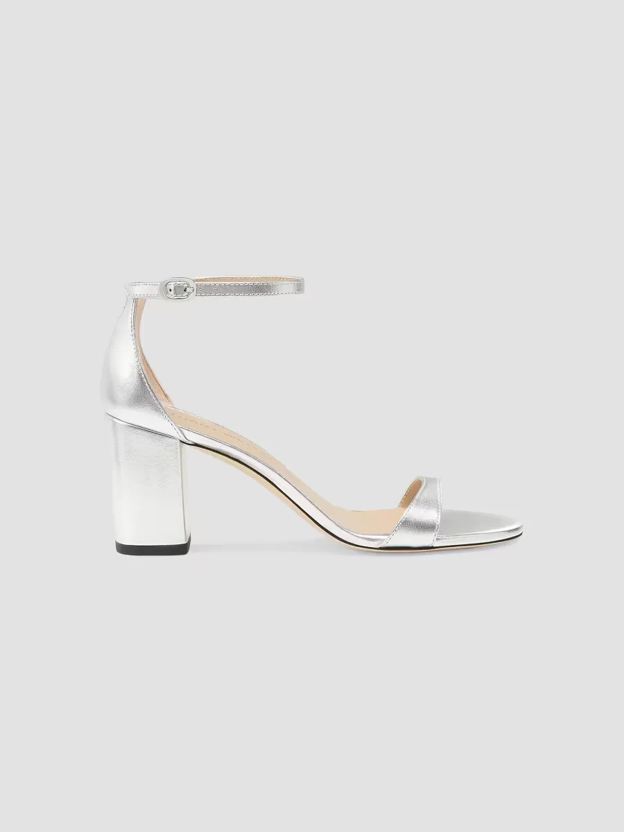 Nudist Block 75MM Metallic Leather Sandals by Stuart Weitzman