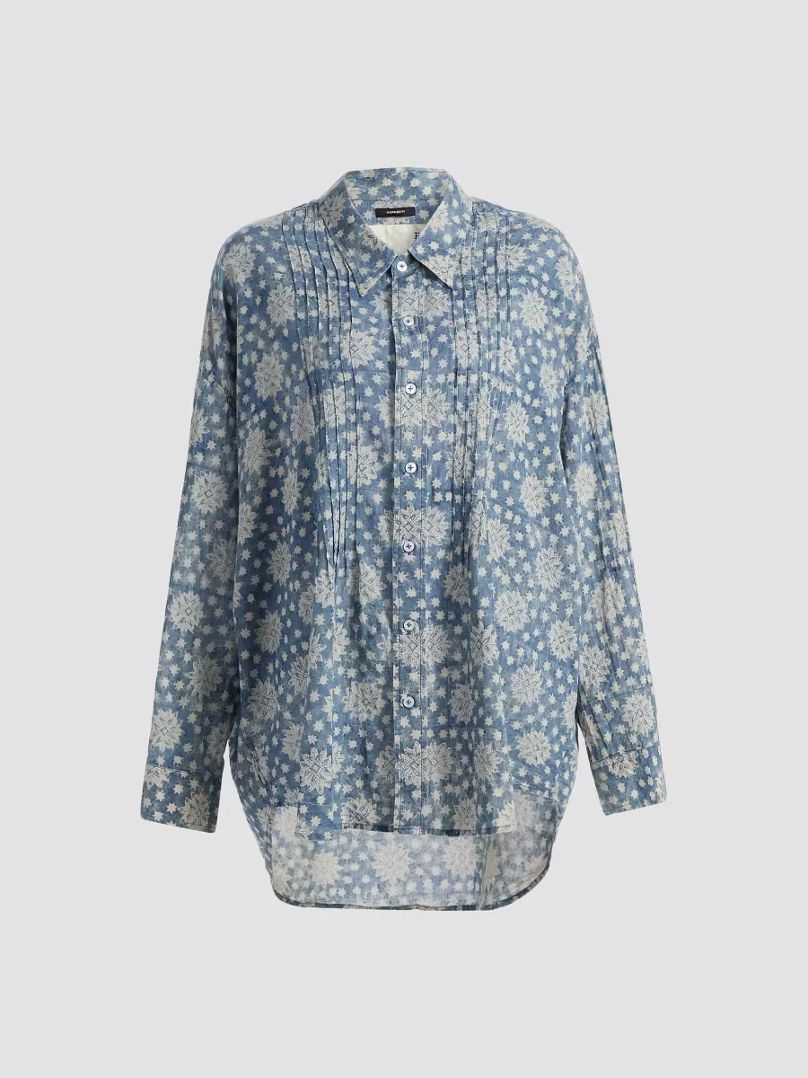 Pintuck Linen Printed Shirt by R13