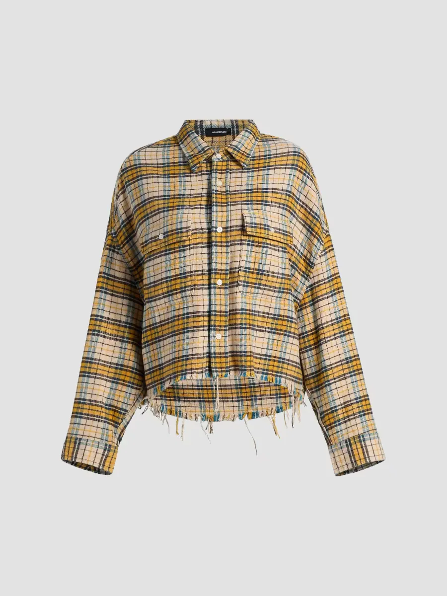 Cotton Flannel Cropped Work Shirt by R13