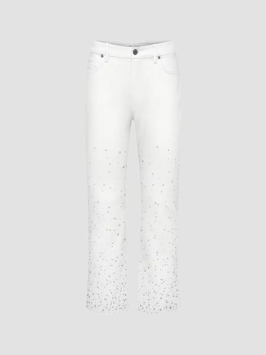Good Icon Pearl-Embellished Straight Ankle Jeans by GOOD AMERICAN