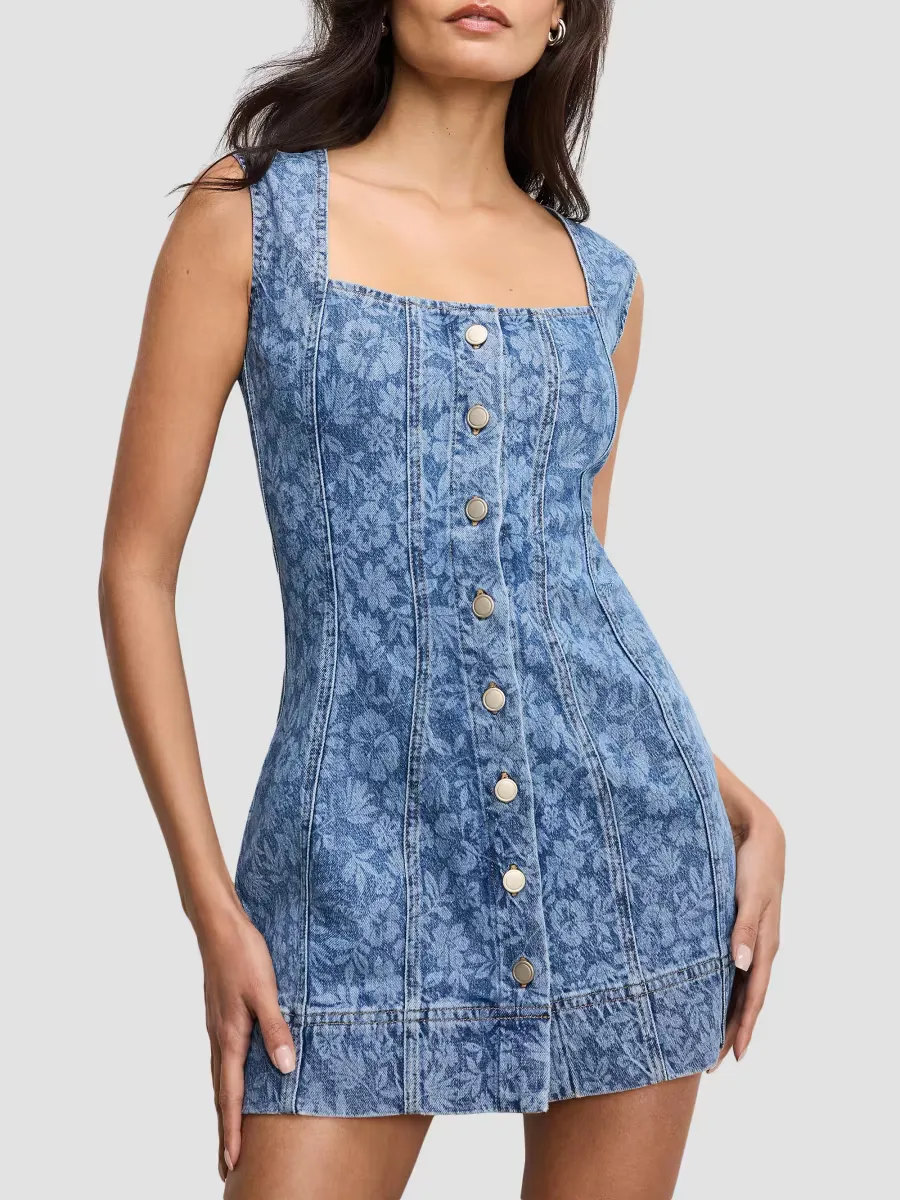 Power Floral Stretch-Cotton Denim Minidress by GOOD AMERICAN