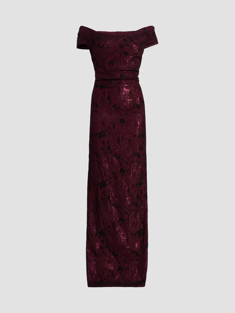 Floral Jacquard Column Gown by Teri Jon