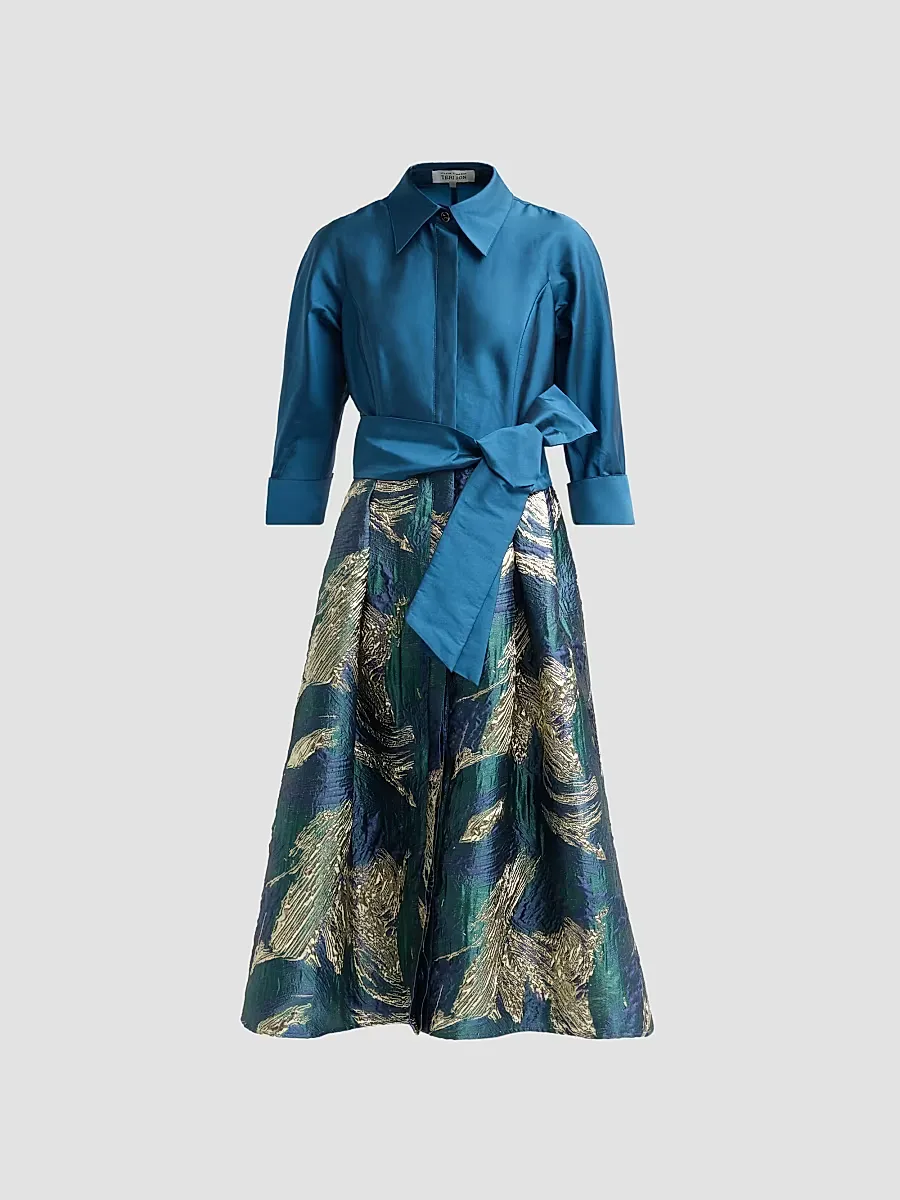 Jacquard Taffeta Shirtdress by Teri Jon