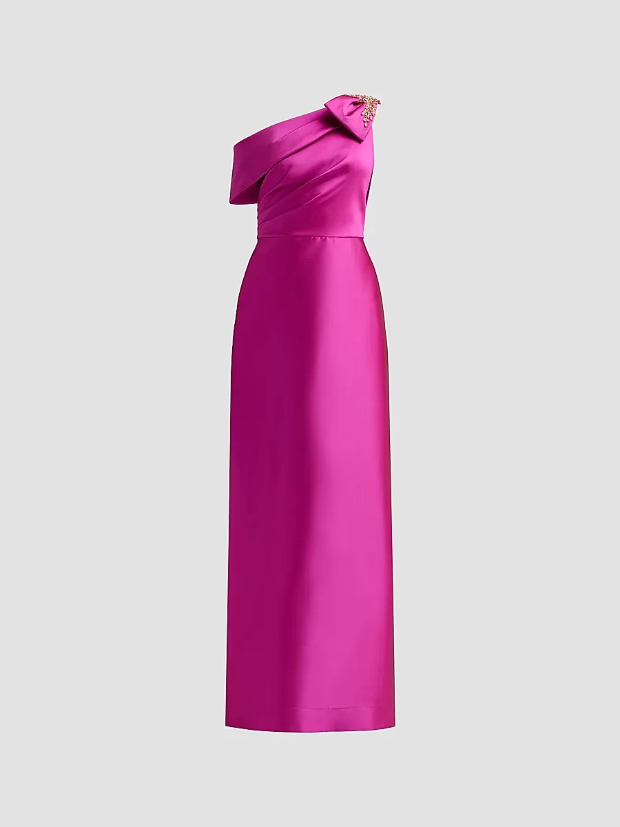 Embellished One-Shoulder Mikado Gown