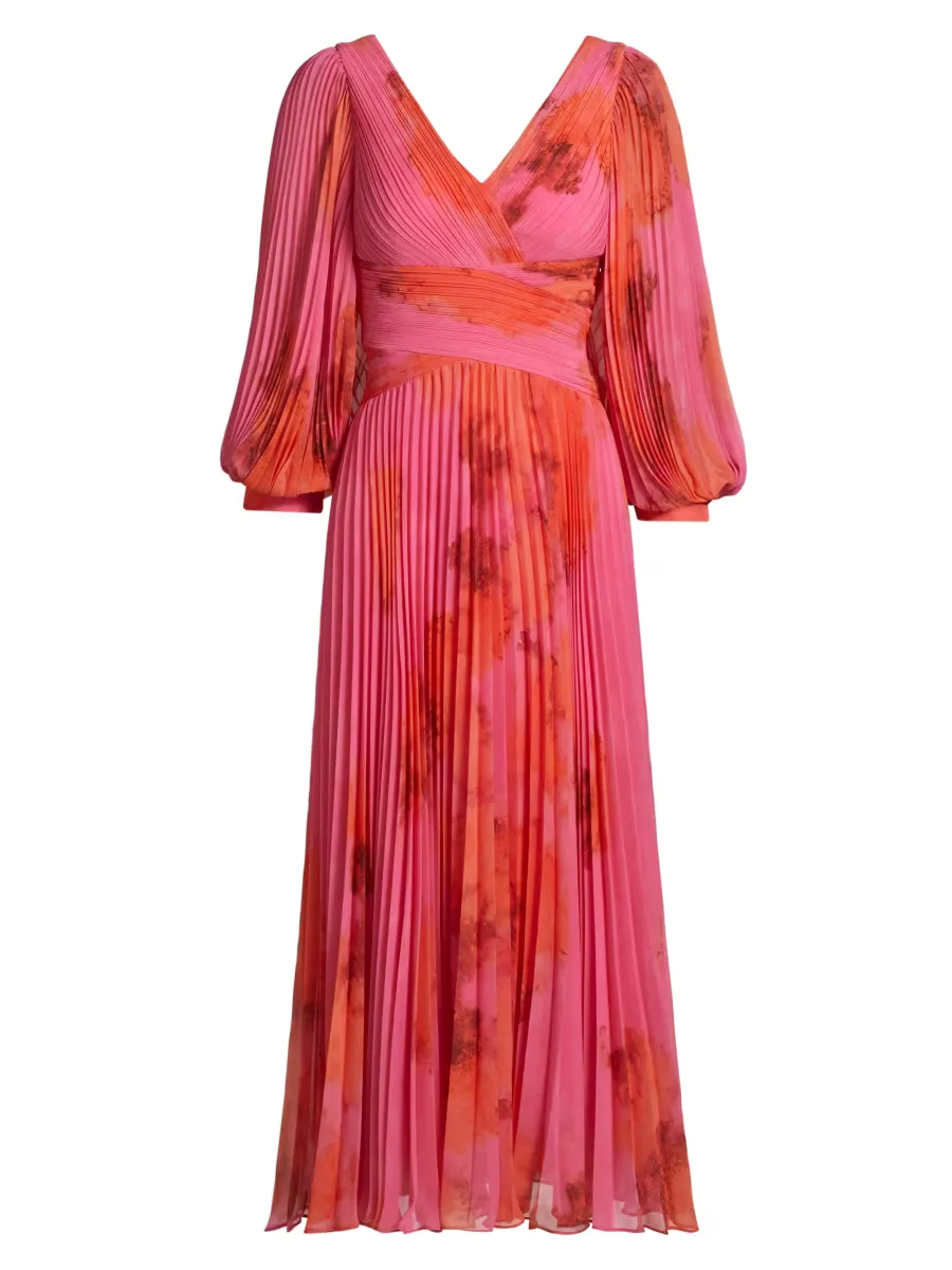 Floral Pleated Chiffon Cocktail Dress by Teri Jon