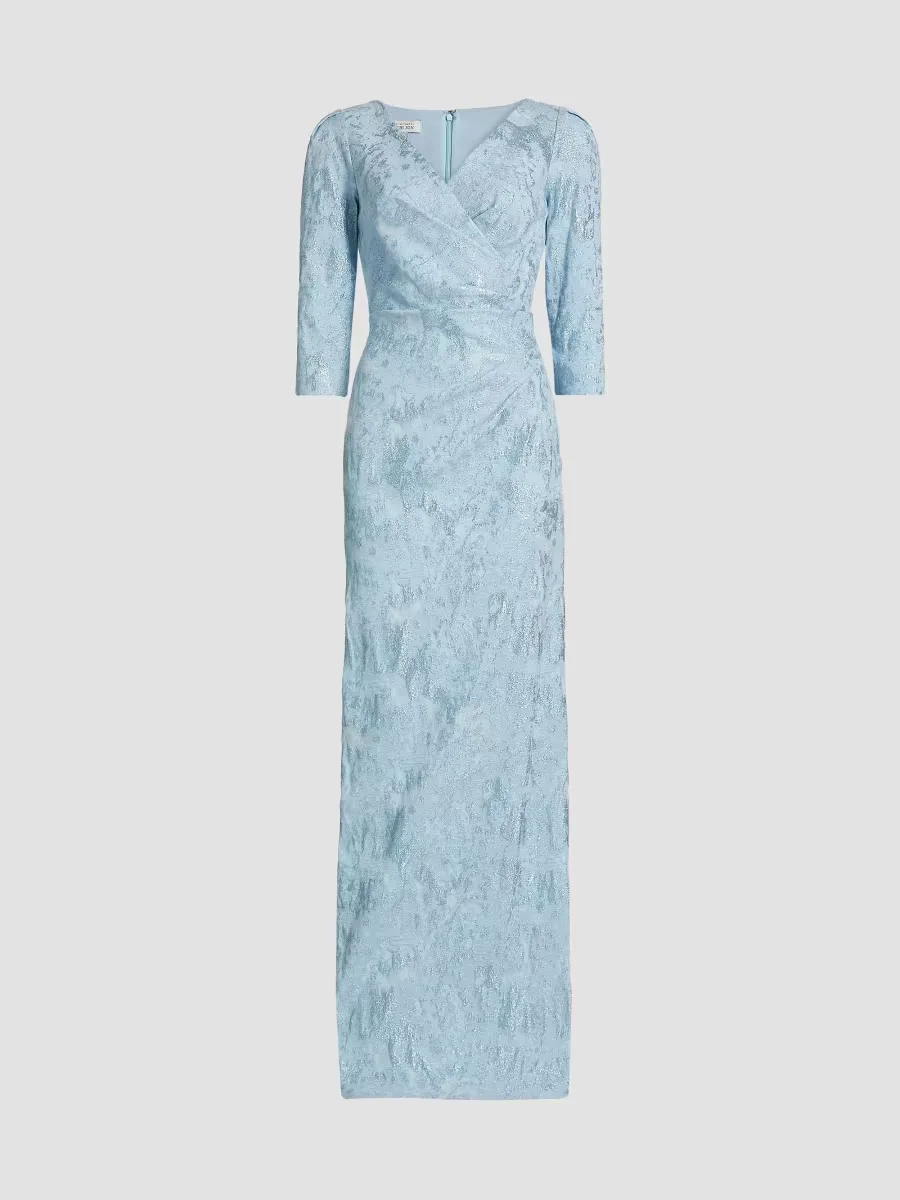 Ruched Metallic Jacquard Gown by Teri Jon