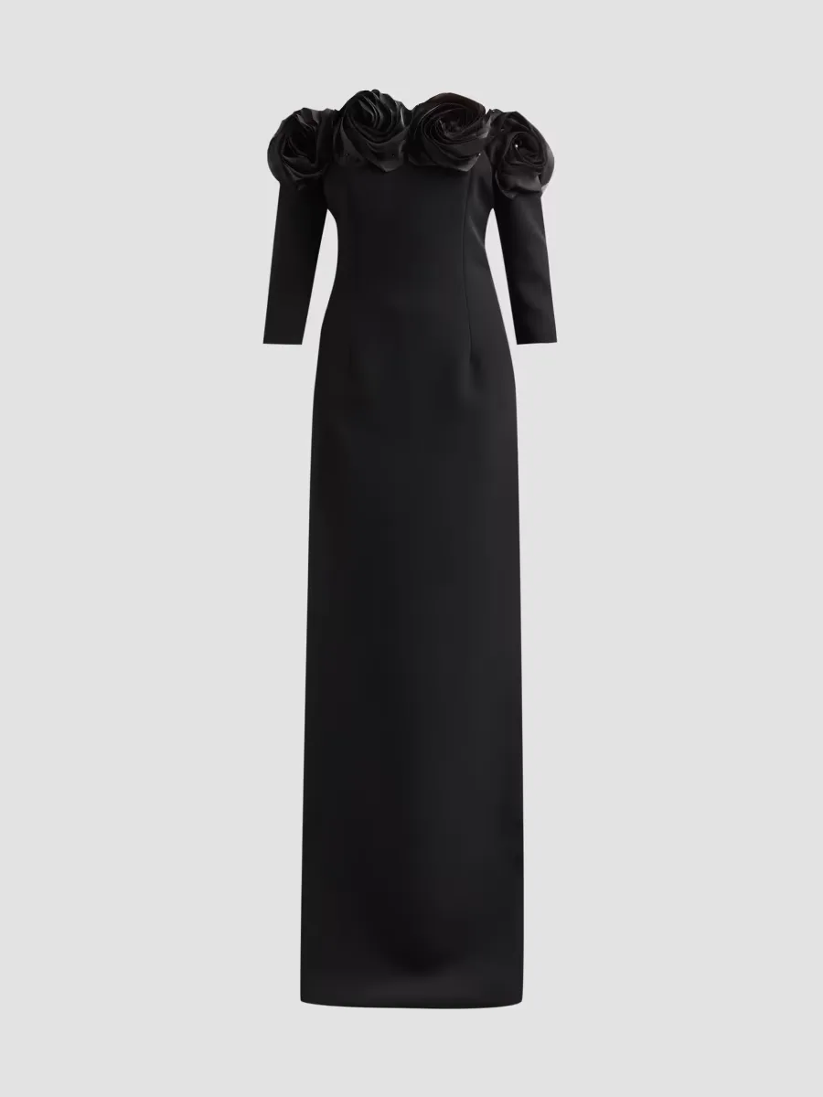 Floral Crpe Off-The-Shoulder Gown by Teri Jon