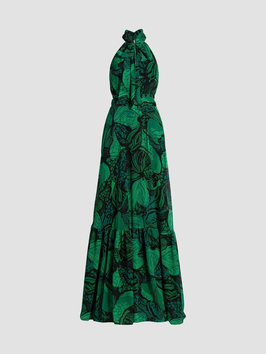 Floral Chiffon Halter Fit & Flare Gown