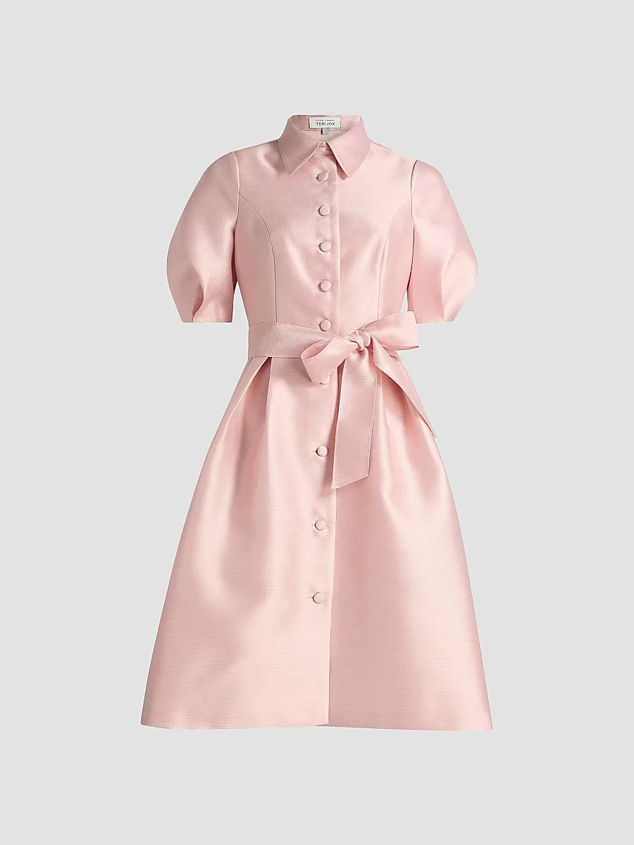 Tie-Waist Faille Knee-Length Shirtdress