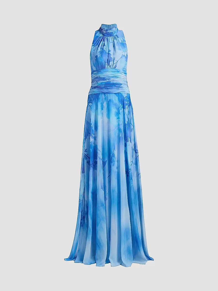 Cloud Print Chiffon Gown