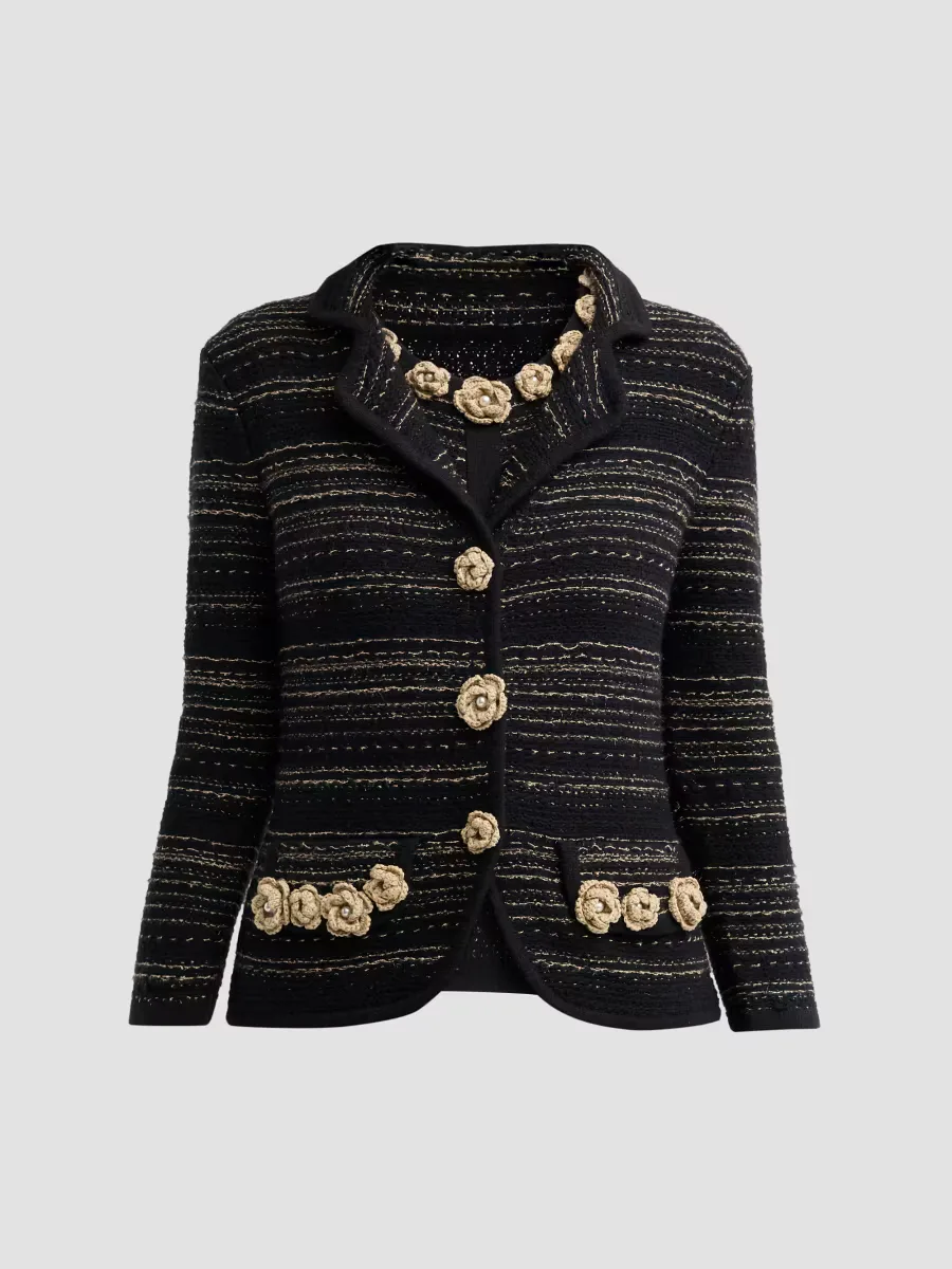 Striped Rosette-Appliqu Jacket by Teri Jon