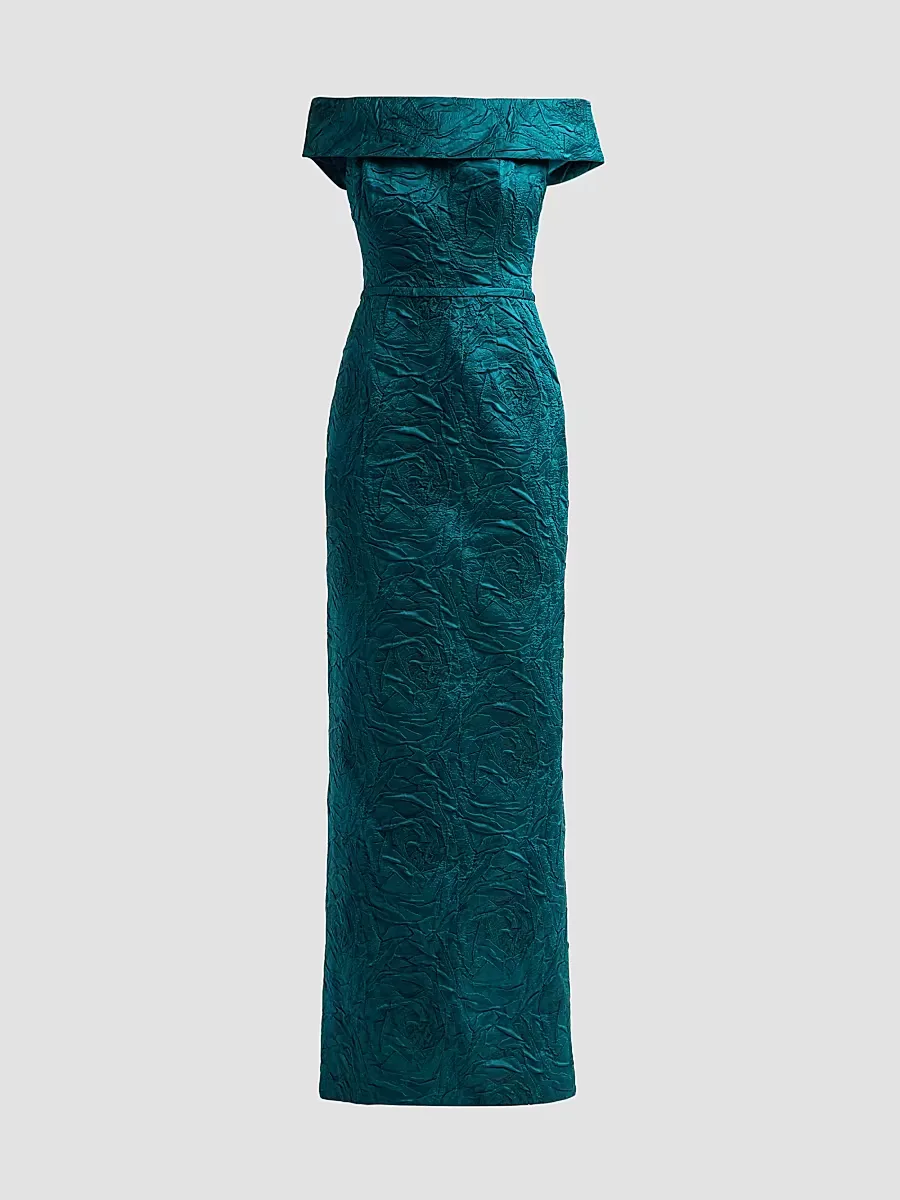 Jacquard Off-The-Shoulder Gown