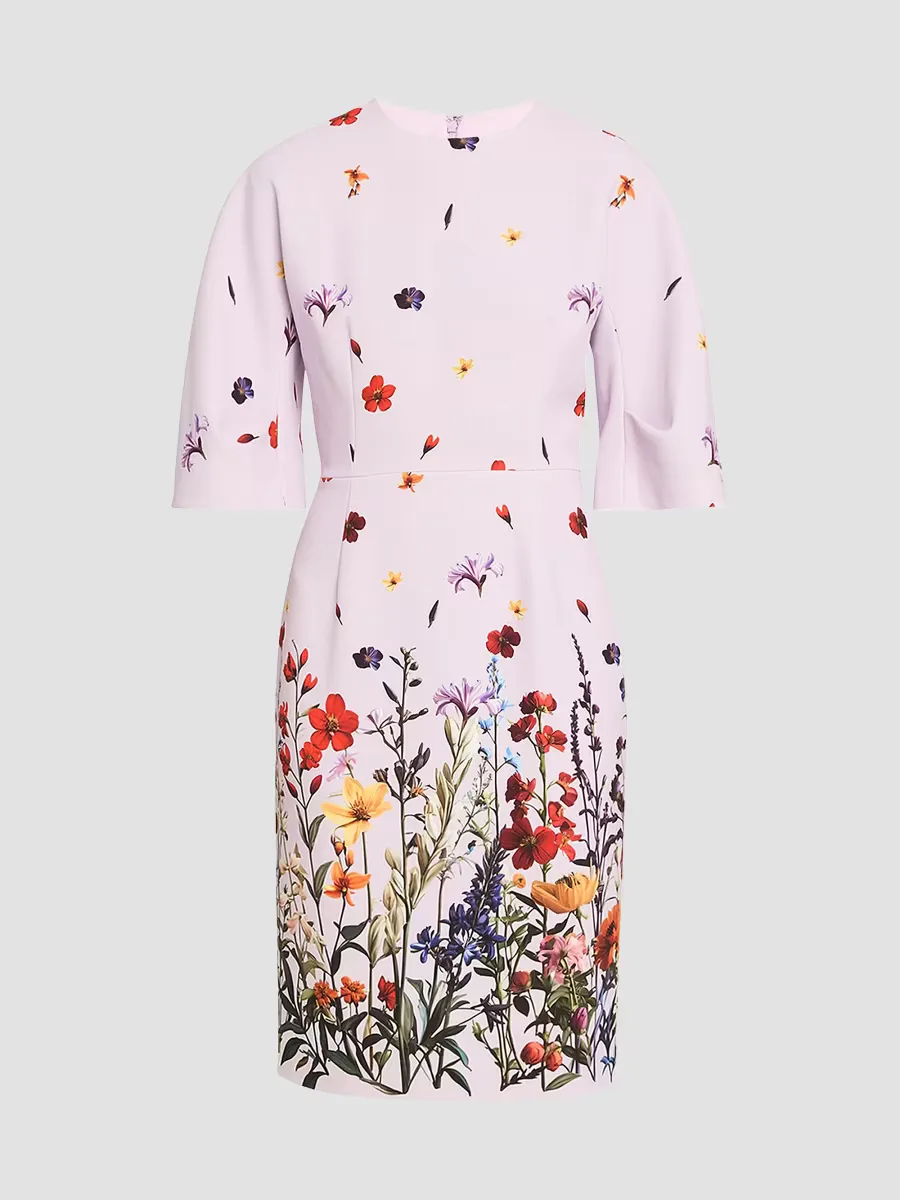 Floral Crepe Wide-Sleeve Knee-Length Dress by Teri Jon