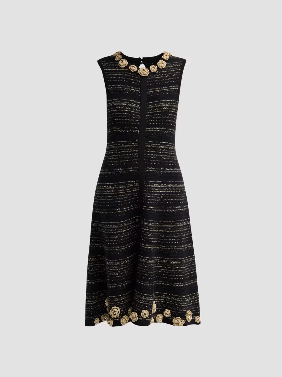3D Floral Striped Cotton Midi Dress by Teri Jon