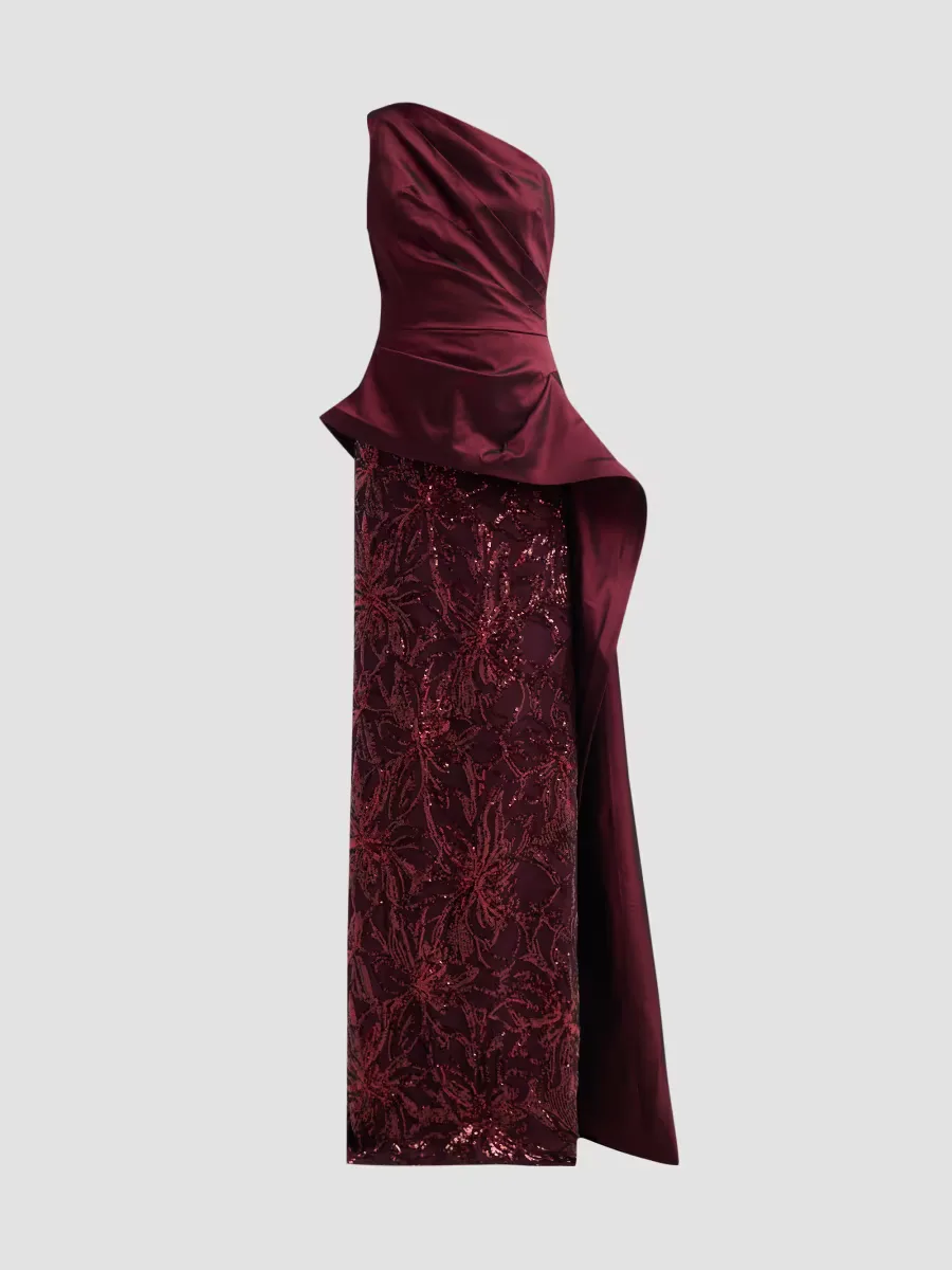 Taffeta Sequined Sculpted Gown by Teri Jon
