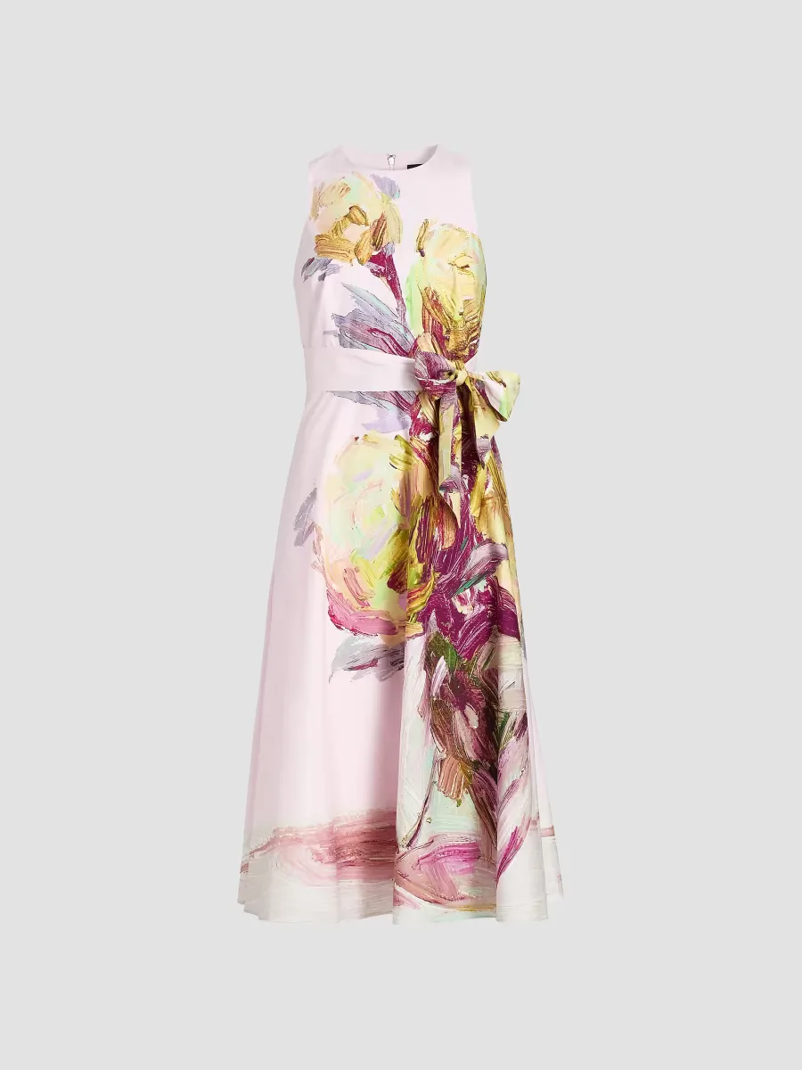 Border Print Cotton Cocktail Dress