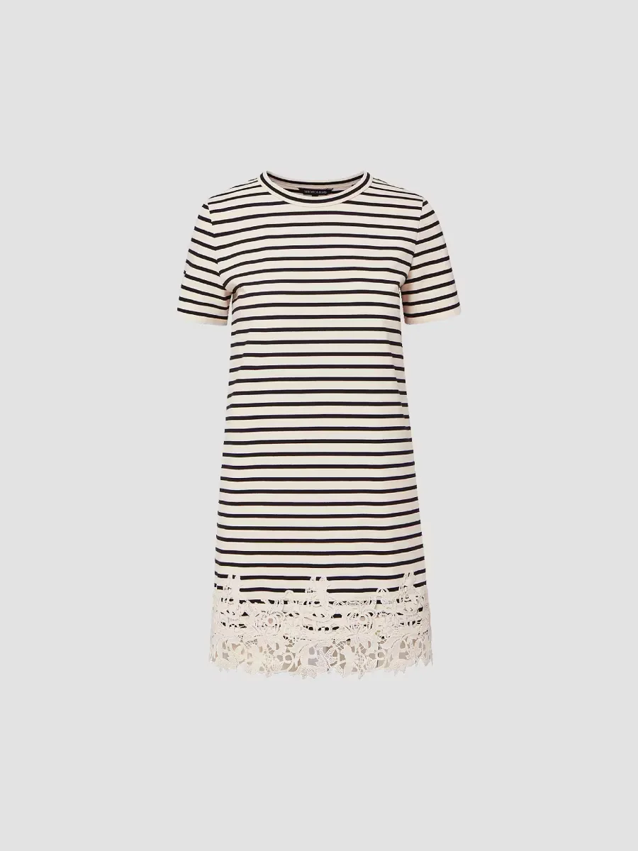 Rhue Striped Cotton Lace-Hem T-Shirt Dress by Veronica Beard