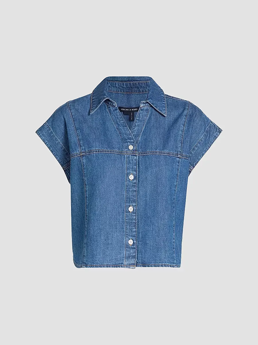 Nestor Cap-Sleeve Chambray Top by Veronica Beard