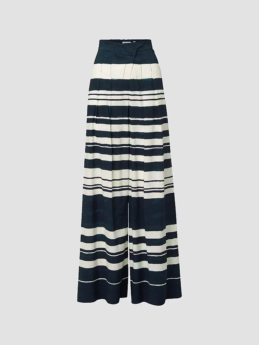 Heron Striped Linen-Blend Wide-Leg Pants by Veronica Beard