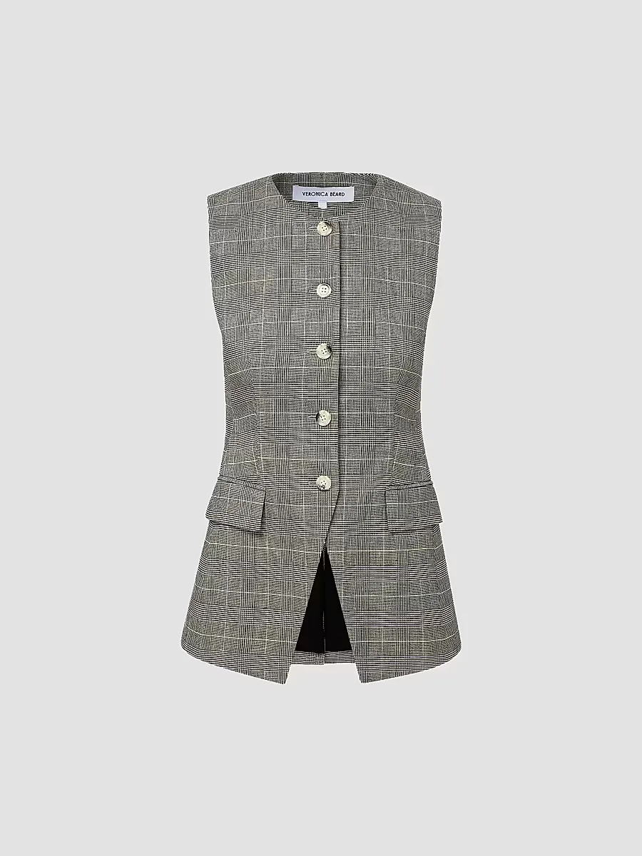 Lois Plaid Linen-Blend Vest by Veronica Beard