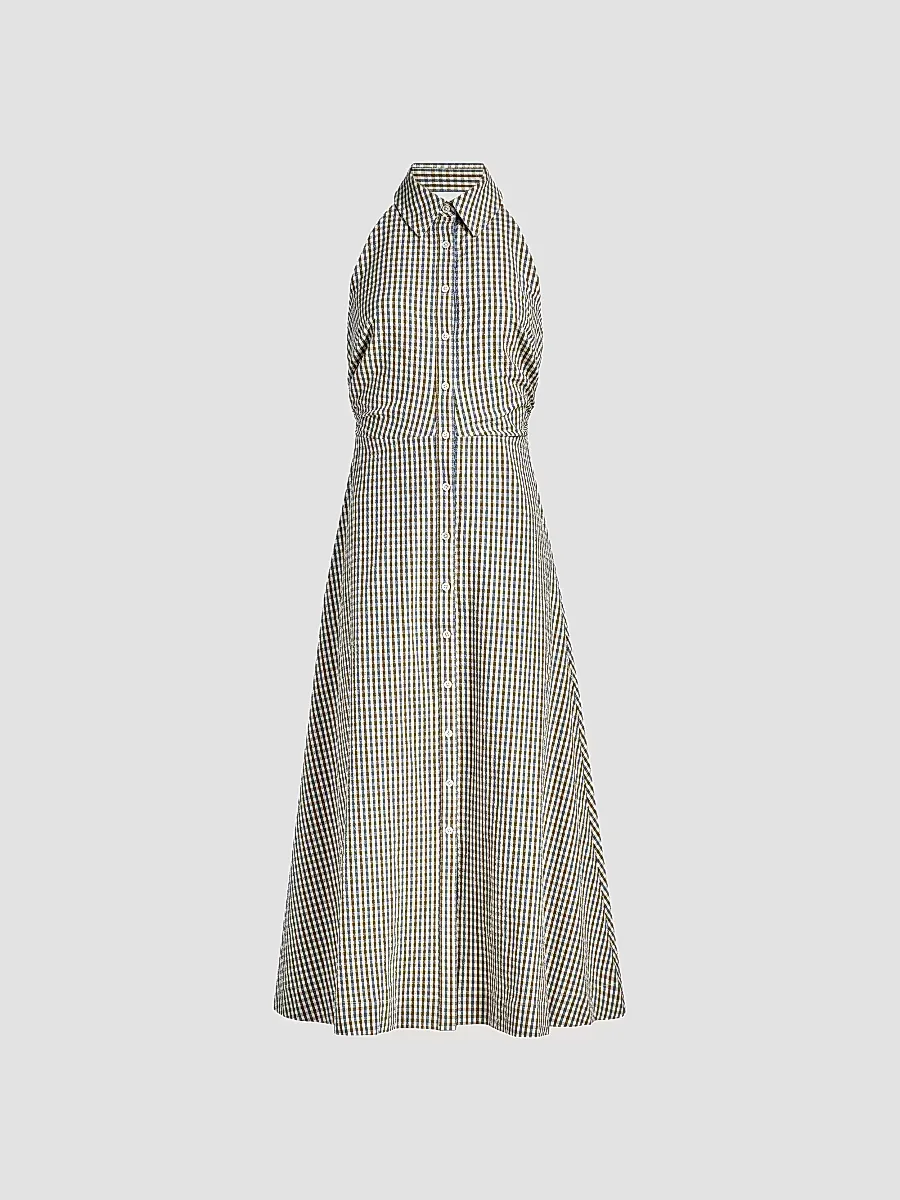 Mackey Gingham Halterneck Midi-Shirtdress by Veronica Beard