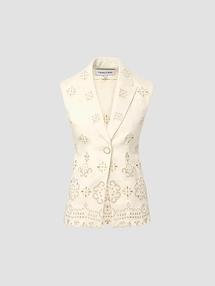 Townes Eyelet-Embroidered Tie-Waist Stretch-Cotton Vest by Veronica Beard