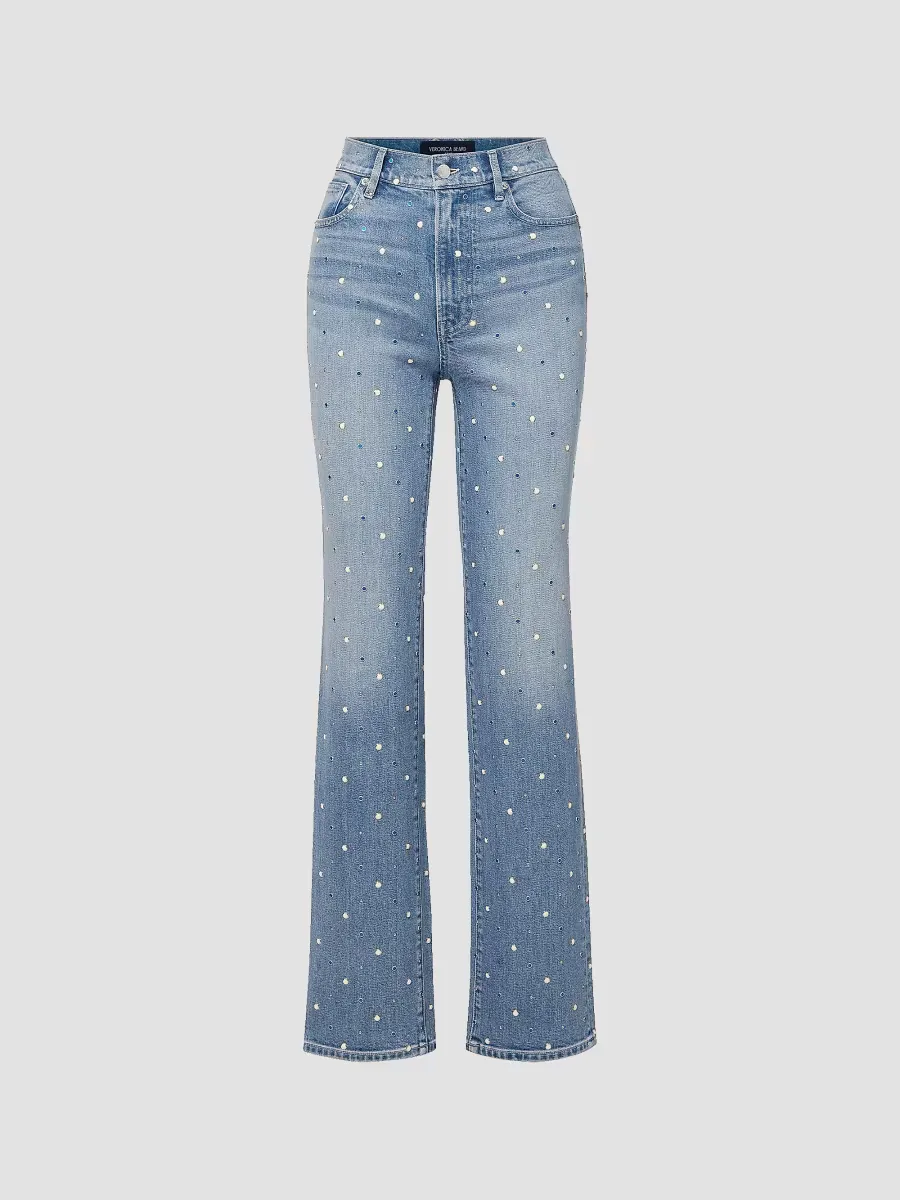 Dylan Embellished High-Rise Straight-Leg Jeans by Veronica Beard